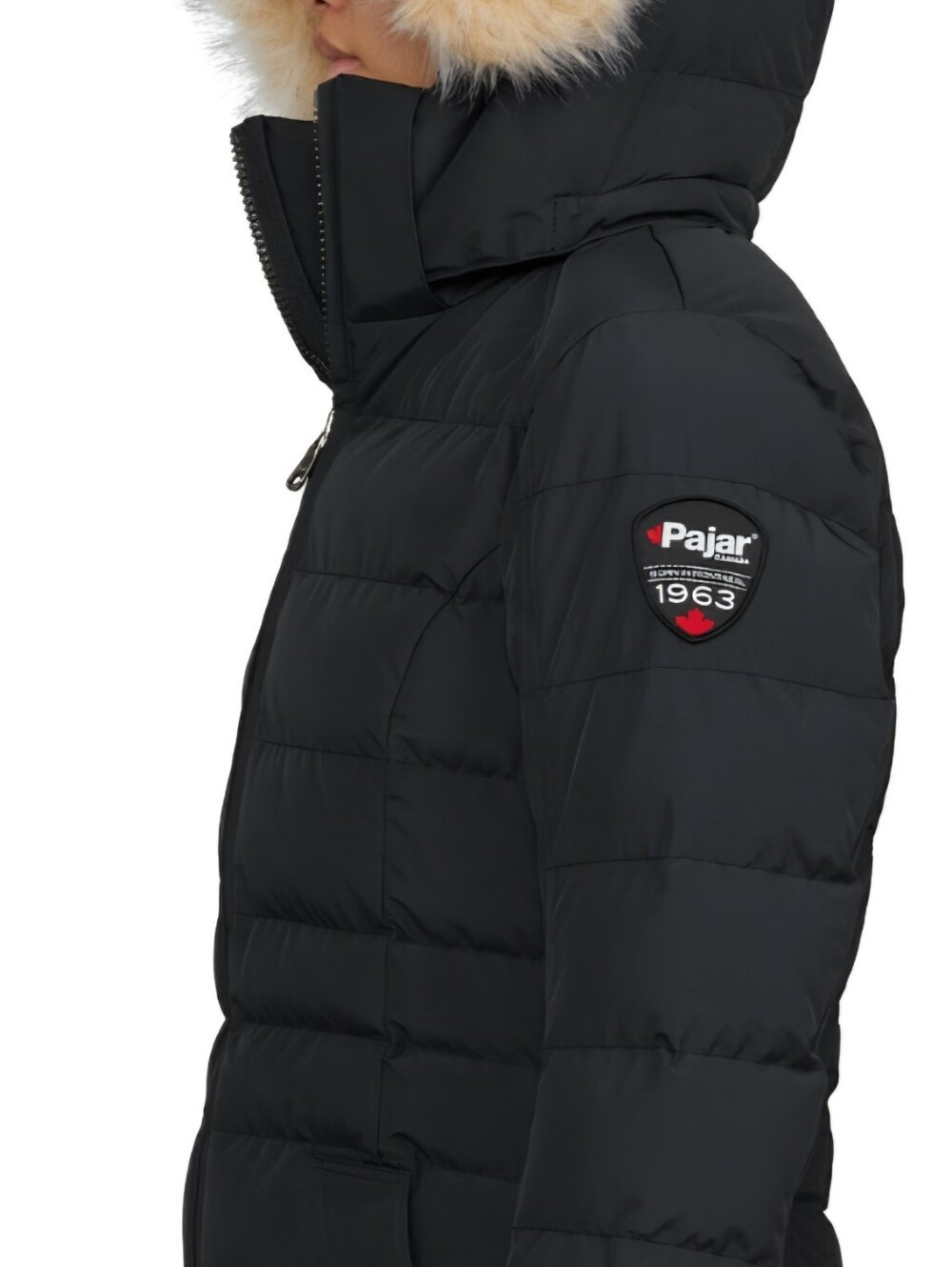 Pajar Black Quilted Long Puffer Coat with Faux-Fur Trim Hood NWOT